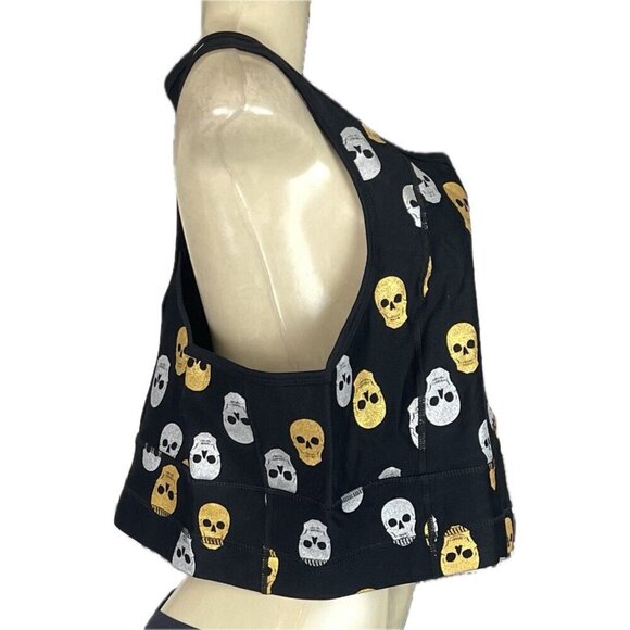 Torrid +5 Black Glitter Gold-Silver Skulls Racerback 4 Way Stretch Sports Bra - Picture 3 of 6